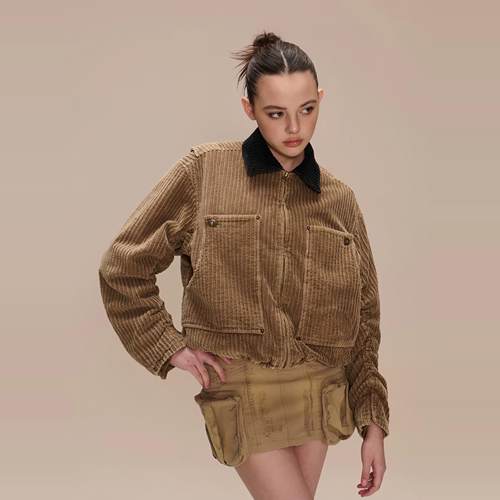 COZYDOLL复古翻领灯芯绒短外套