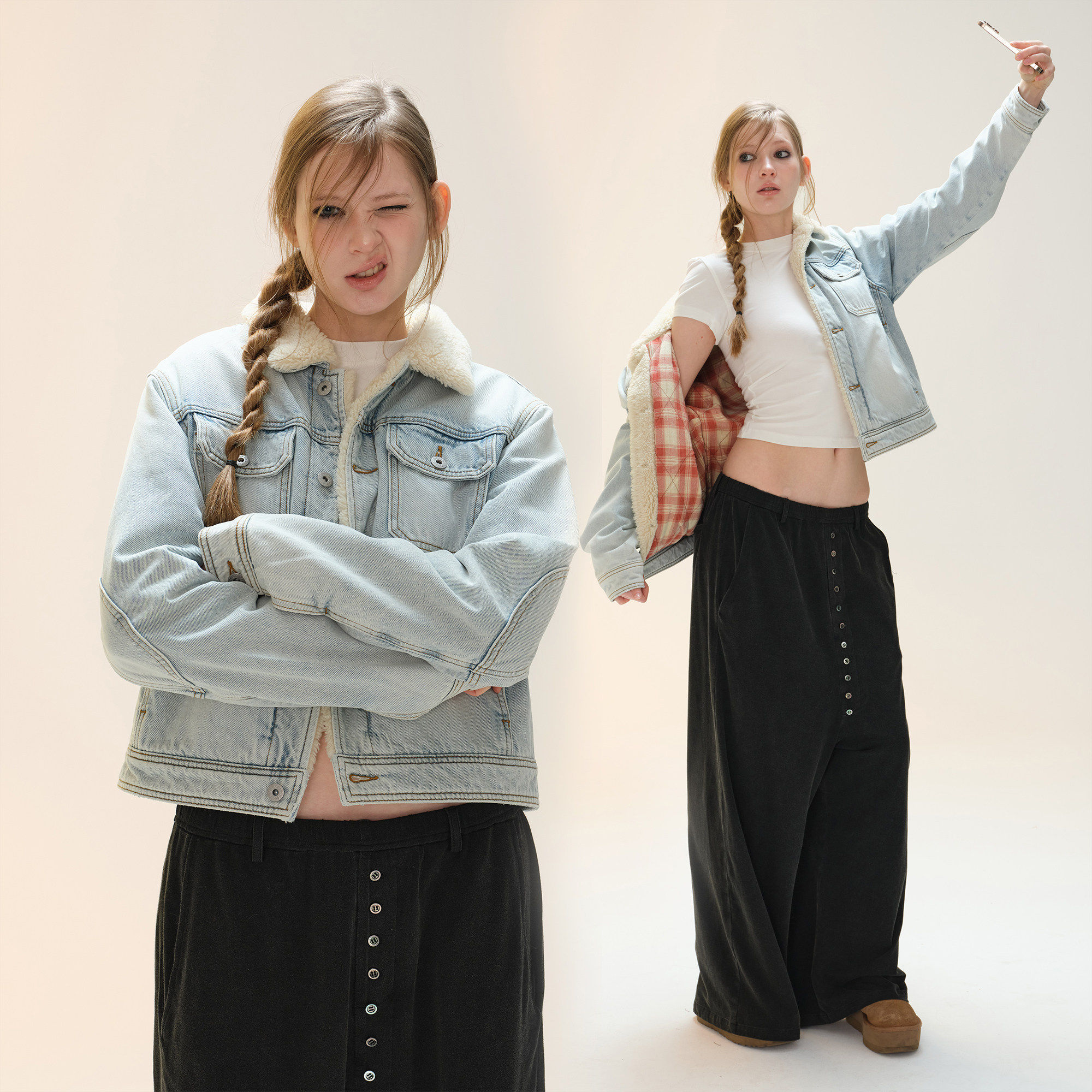 [GINGER]COZYDOLL设计感仿羊羔绒翻领夹克女水洗宽松牛仔棉服外套,女装/女士精品,短外套,淘宝优惠券,粉丝福利购,淘宝优惠卷