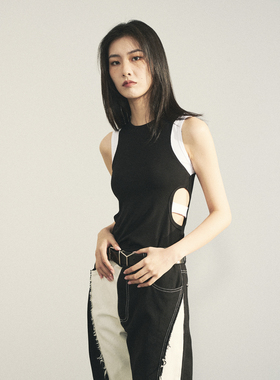 [GINGER MI]FAITING小众设计感镂空打底拼色基础黑白背心男女