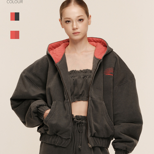 COZYDOLL复古水洗做旧宽松撞色连帽卫衣休闲棉服廓形外套 GINGER