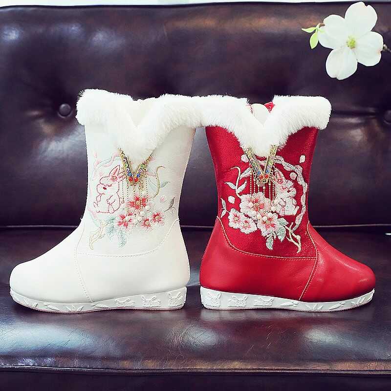 中国风汉服鞋女童冬喜庆新年拜年雪地靴