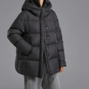 冬季新款时尚加厚泡芙羽绒服女中长款90白鸭绒面包服连帽外套7718