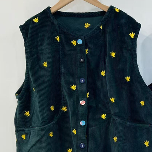 减龄无袖 宽松休闲韩版 百搭复古小众马甲 新款 日单纯棉刺绣小熊秋季