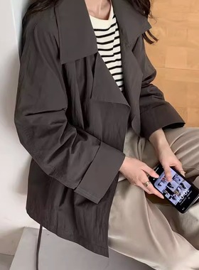 风衣外套2025秋季新款气质通勤翻领中长款收腰系带大衣女93330