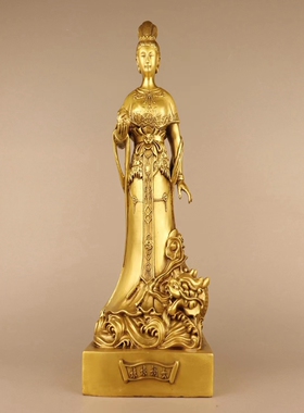 纯铜女娲娘娘铜像女娲补天站像大地之母神像客厅办公桌面摆件黄铜