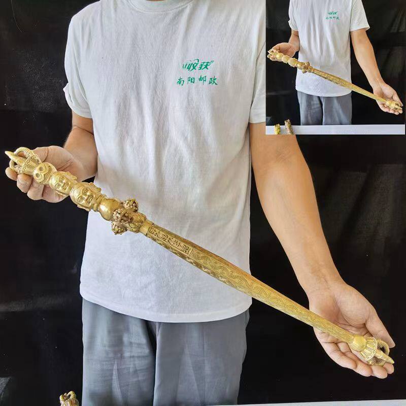 纯铜三叉法器金刚杵金刚棍降魔棍韦陀法器天杖密宗藏佛打神鞭法器
