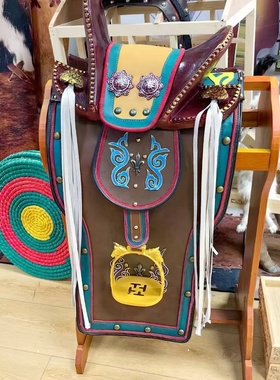 蒙古仿真马鞍子摆件吉祥红马鞍工艺品仿古鎏金红马鞍蒙古包装饰鞍