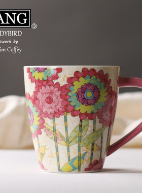 美国LANG 粉色系插画水杯 大容量陶瓷杯马克杯厚实咖啡杯 瓢虫