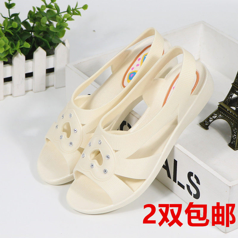Flat bottom The thickness of the bottom non-slip White plastic shoes summer mom plastic cement Toe work Woman Sandals Middle-aged and elderly peoplein the Women's Shoes, Sandals  category - from Buy2taobao.com to provide professional Taobao agent buy service