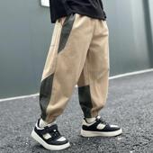 裤 童装 宽松2025新款 纯棉男童工装 束脚裤 儿童秋装 拼色大童帅气裤 子