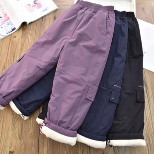 软壳冲锋裤夹棉加厚棉裤北方过冬中大童防风防水滑雪裤外穿保暖