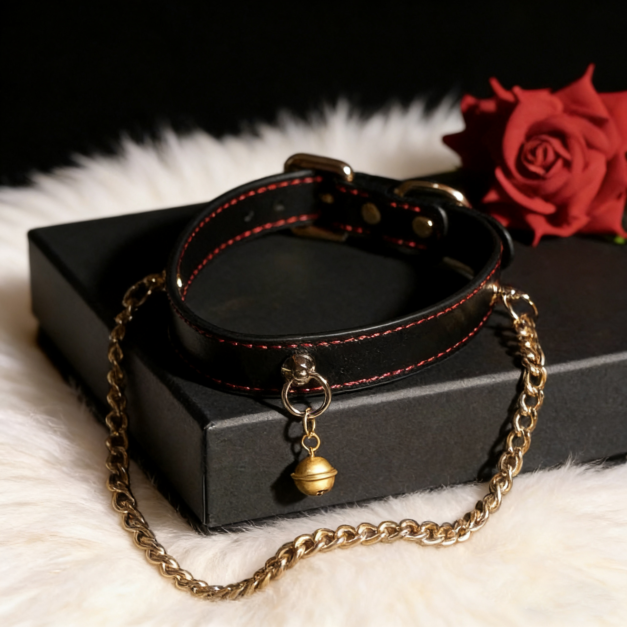 真皮纯银铃铛项圈choker项链男女通用黑色十字链金属吊坠锁骨链