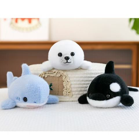 仿真鲨鱼毛绒玩具可爱海豹玩偶趴鲸鱼公仔海洋动物水族馆儿童礼物