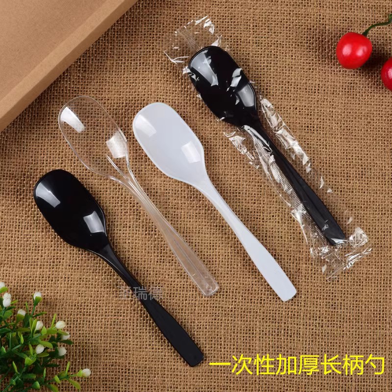一次性汤勺塑料甜品勺子长柄饭勺商用独立包装粥勺加厚外卖调羹