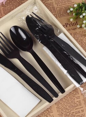 一次性加厚长柄西餐刀叉勺餐具黑色披萨刀牛排刀叉蛋糕刀叉饭勺