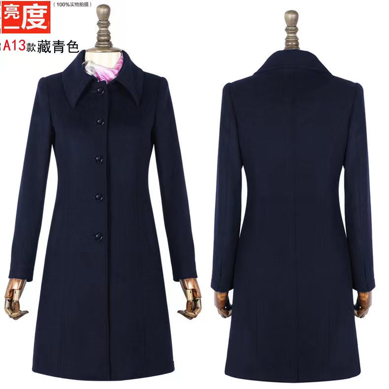 呢子外套女2023新款方领加厚修身中长款银行前台酒店销售职业装冬