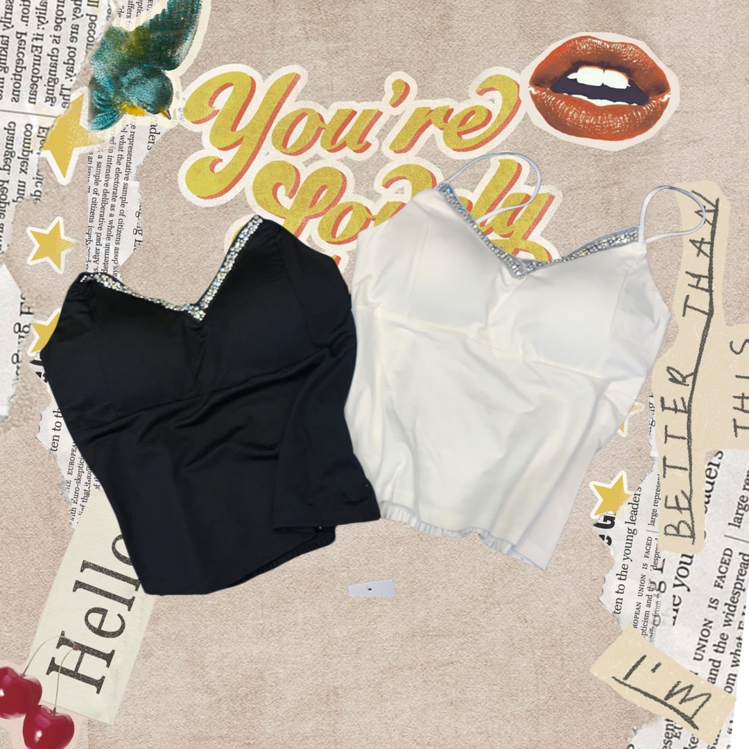 DUMA小众原创设计品牌新款辣妹手工钉钻修身胸垫吊带背心内搭外穿