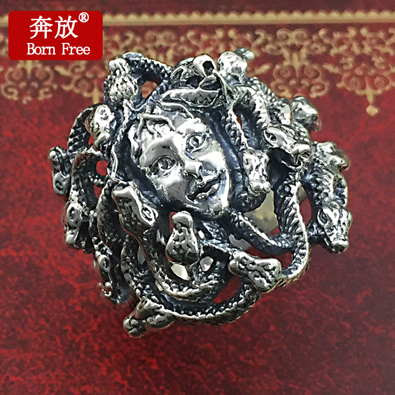 Born Free/奔放S925纯银饰品手工复古泰银个性指环万蛇美杜莎戒指