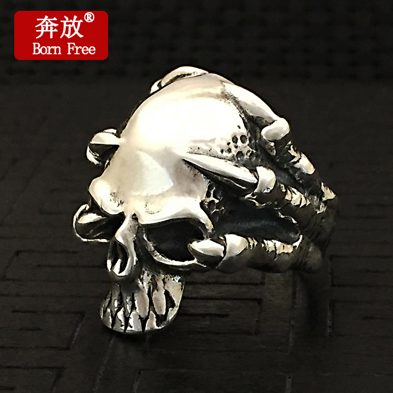 Born Free/奔放S925纯银饰品朋克复古泰银个性指环魔爪骷髅头戒指