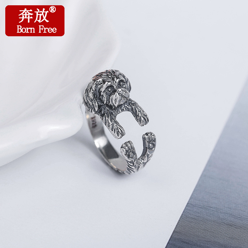 Born Free/奔放S925纯银韩国东大门泰银复古可爱小狗女开口戒指环