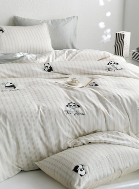 60S奥地利兰精天丝四件套数码印花熊猫刺绣夏季凉感床单床笠款