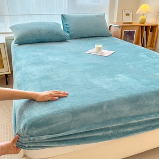 简约纯色印花牛奶绒单品单件床笠款加厚保暖床上用品配件冬季