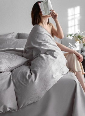 100S长绒棉四件套轻奢全棉提花纯棉被套床单床笠款纯色三件套