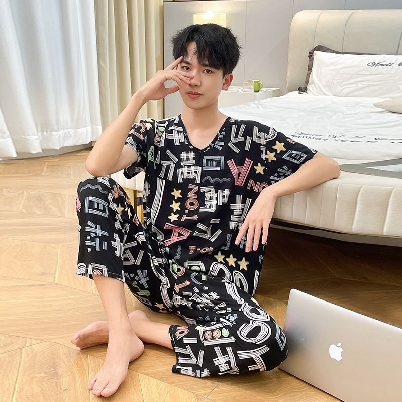 棉绸青少年短袖长裤睡衣