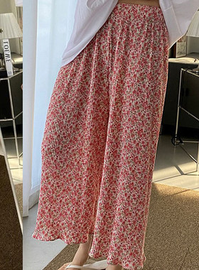 亲子冰丝阔腿裤女春夏薄款睡裤妈妈奶奶田园风小碎花家居休闲裤子