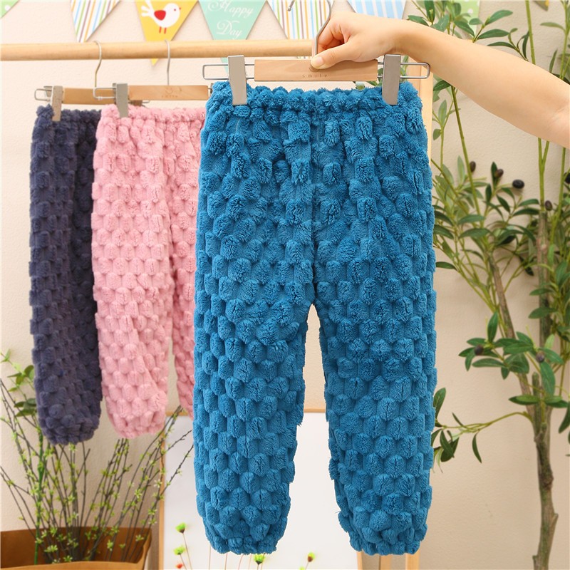 青少年束脚保暖裤儿童加厚女童珊瑚绒男童法兰绒睡裤打底家居裤子