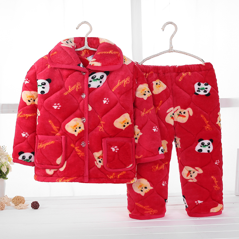 加厚男童珊瑚绒夹棉秋冬季睡衣