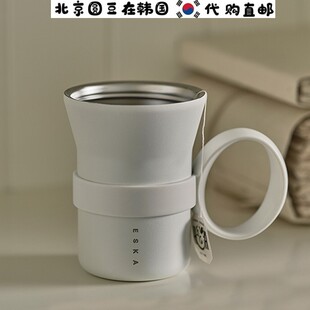 韩国直邮代购odense白色大圈戒指杯不锈钢保温杯带盖咖啡杯手柄杯
