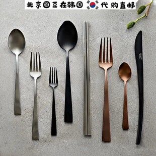 韩国直邮代购家用商用玫瑰金钛材质汤饭面勺筷子西餐刀叉餐具套装