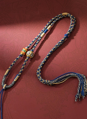 藏式吊坠绳手搓棉线编绳项链佛牌唐卡挂坠绳子男女毛衣链手工