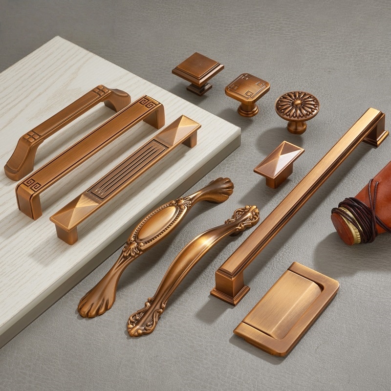 门把手拉手现代简约新中式纯黄铜橱柜衣柜门柜子抽屉全铜圆形单孔