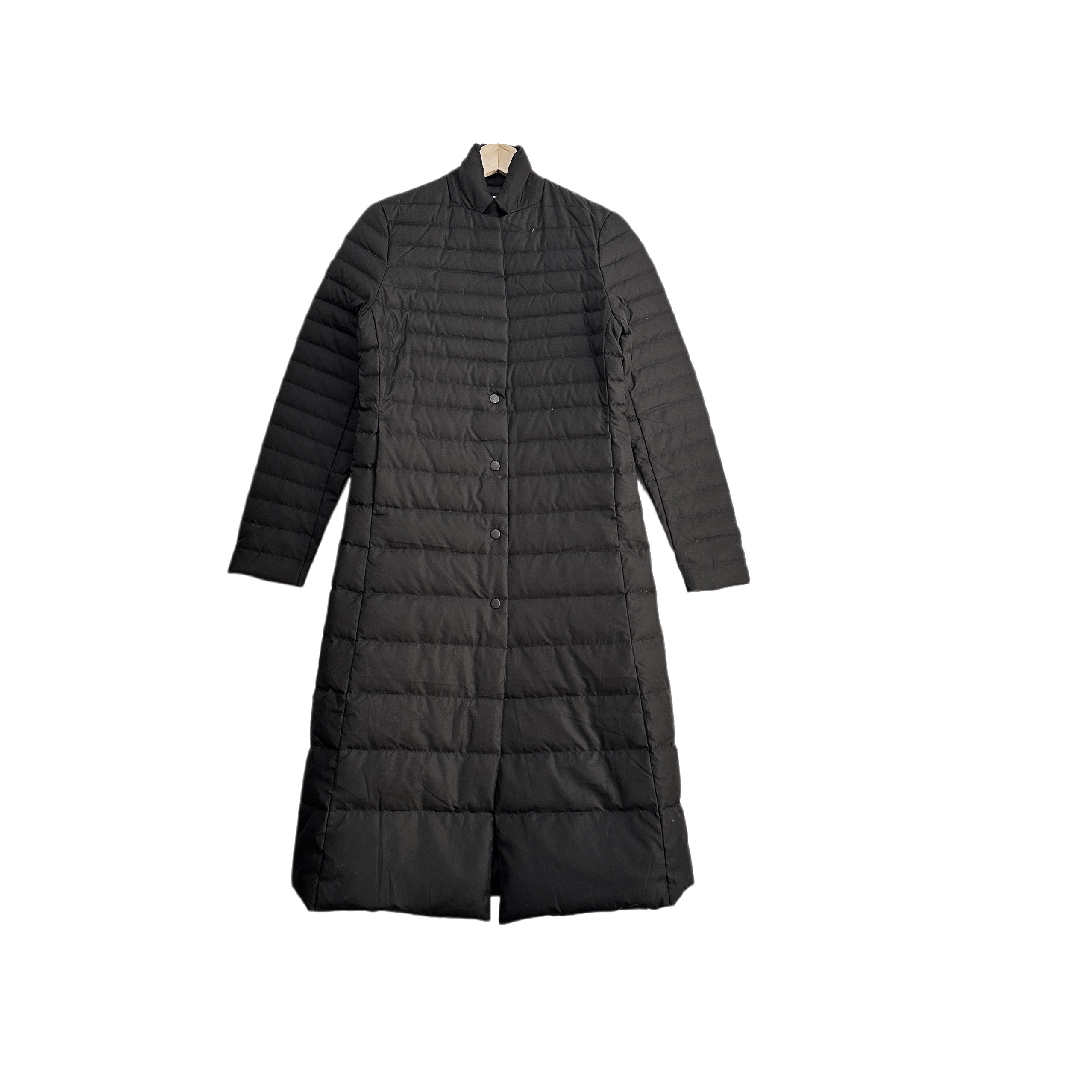 圣迪折扣女装 冬季时尚黑色极简修身显瘦立领长款薄羽绒服