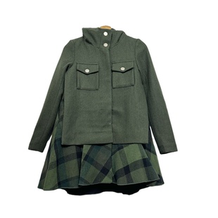 圣迪折扣女装 秋冬复古英伦格纹拼接中长款连帽棉服毛呢外套