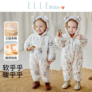 男童棉袄加厚保暖女童连帽外套 冬季 ELLE baby宝宝棉服2025新款