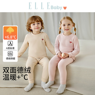 保暖家居服套装 冬德绒男童女童A类长袖 baby宝宝睡衣2025新款 ELLE