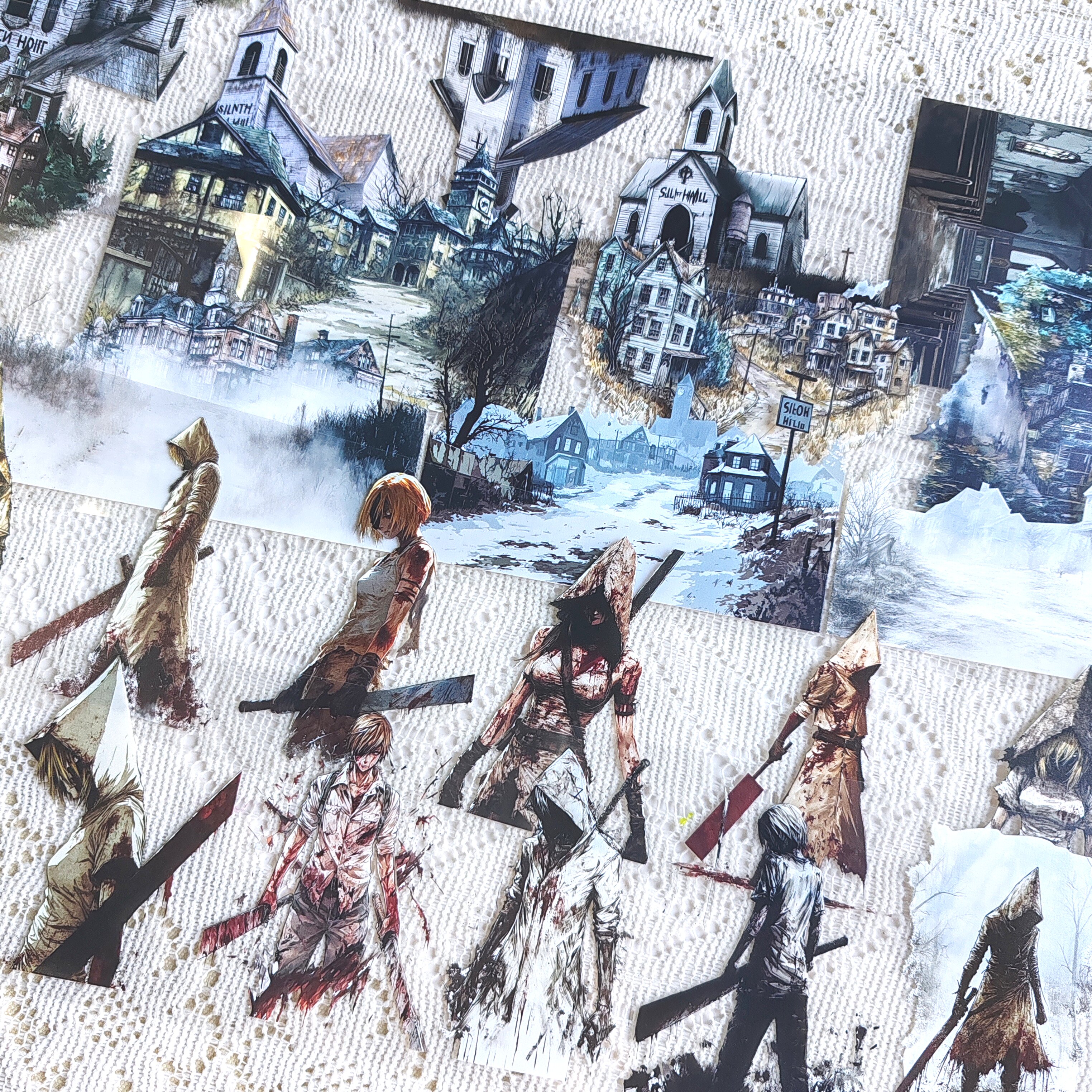 自制暗黑医院停车场废弃楼房打底胶带寂静岭系列房屋人物手帐胶带