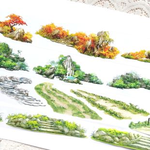石阶造景分装青石斜阶芳草青阶秋石幽径青石幽径pet造景手帐胶带
