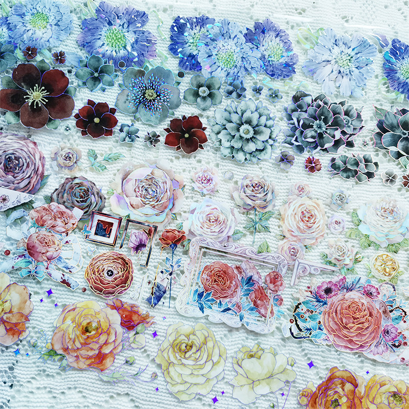 merry分装冰晶幻希花语黑暗降临花萤pet流麻装饰花花特材手帐胶带