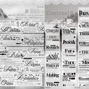 分装Echi Contrast英文字素模切pet手帐胶带拼贴装轻复古文字胶带