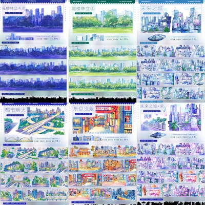 分装都市烟火东京夜景未来之城成都高楼林立城市造景手帐胶带装饰