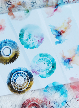 小可爱自制水彩系列晕染胶带5R/米 手帐拼贴装饰打底贴画晕染素材