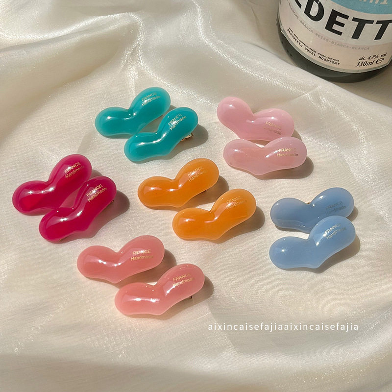 韩国鸭嘴夹france金标法式扁爱心边夹小巧心形刘海夹发夹气质发饰