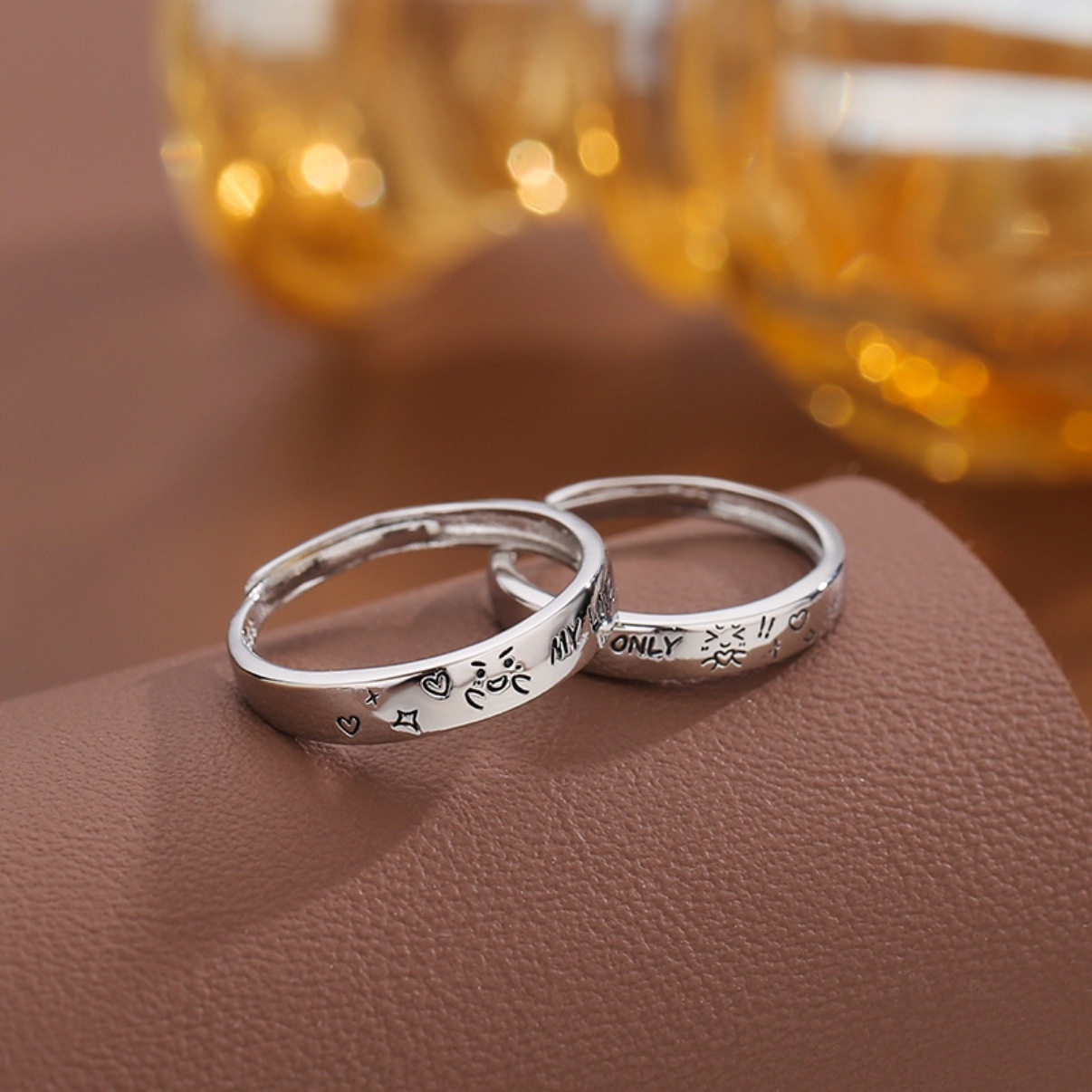 【银屿】s999纯银双向奔赴对戒萌趣系列卡通涂鸦表情男女情侣戒指