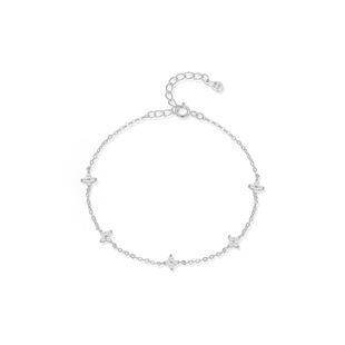 【银屿】s999纯银轻奢简约五花四叶草手链森系清新锆石手串高级感