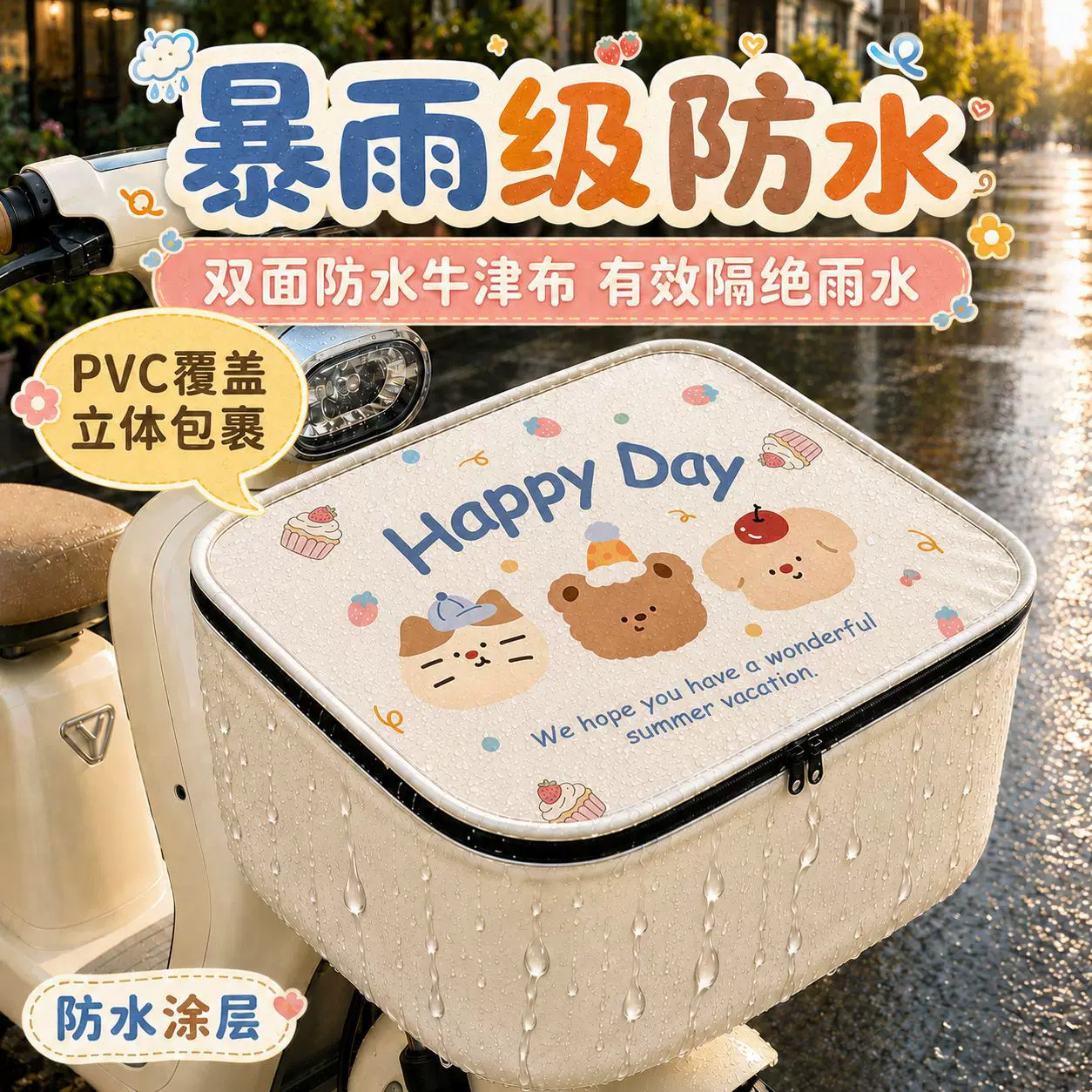 小熊电动车框防雨罩前置车篮防水电瓶车储物自行车收纳置物防尘罩