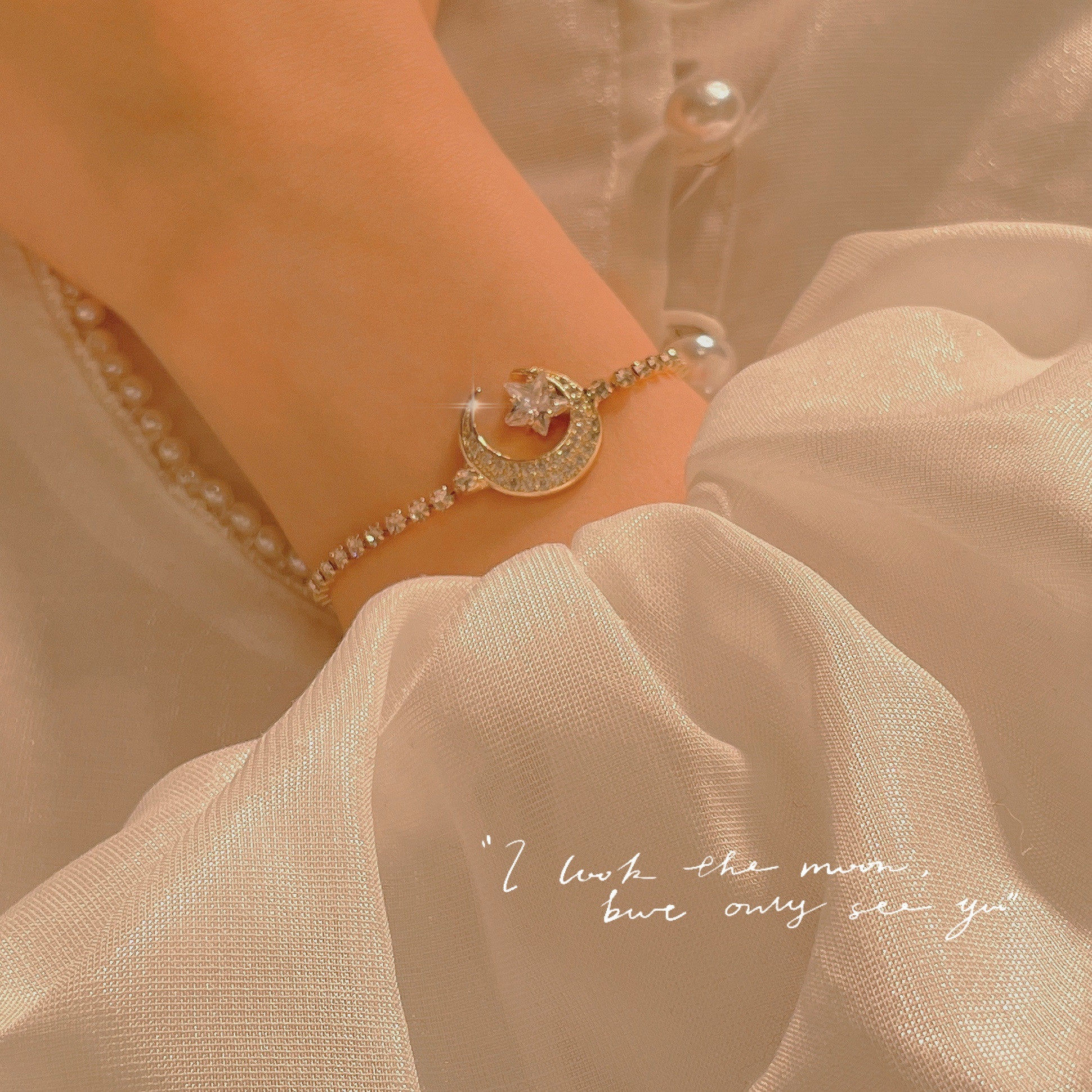 【荼蘼旧梦】法式复古气质闪钻锆石月之星水冰月仙女手链手串